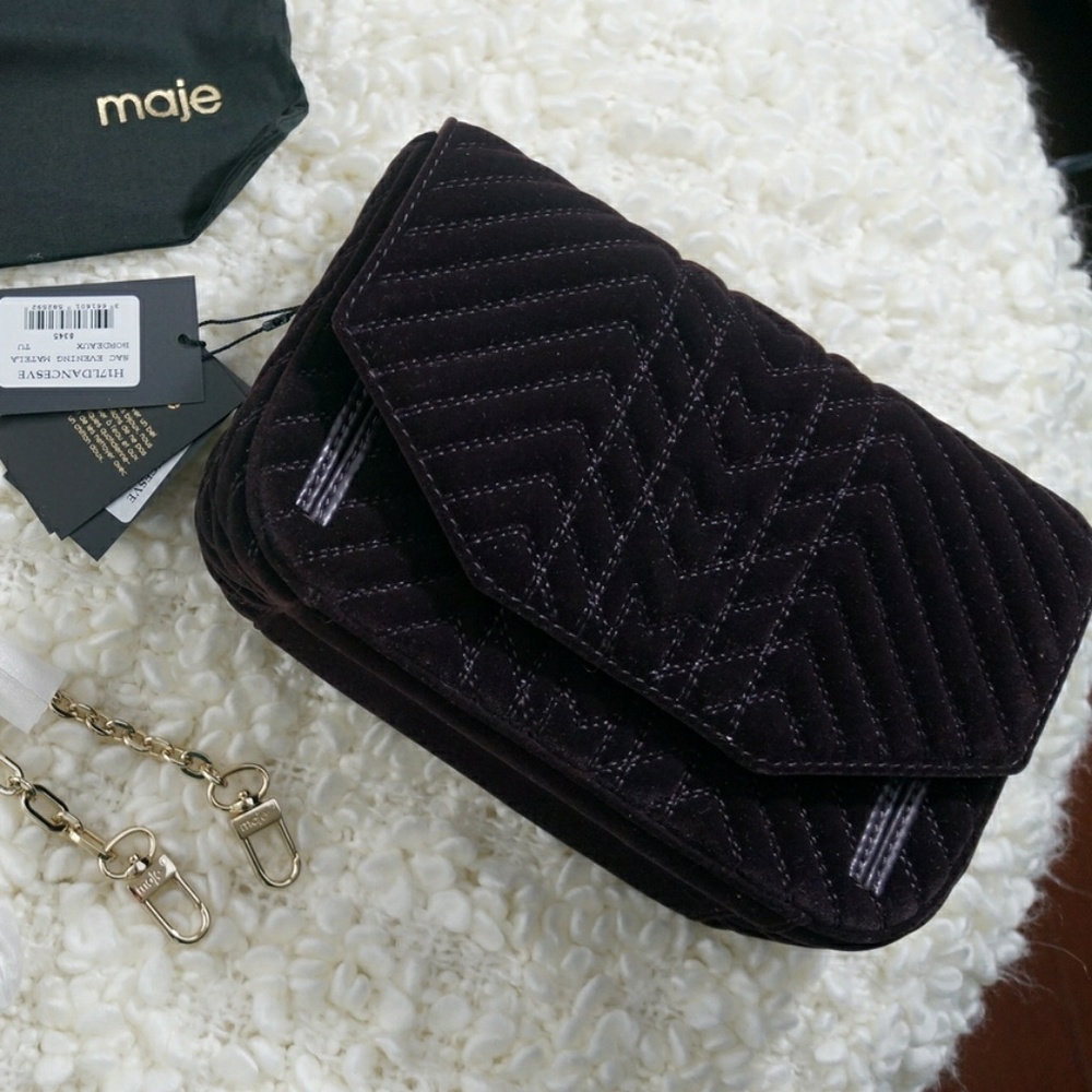 NWT Maje Quilted Velvet Evening Bag